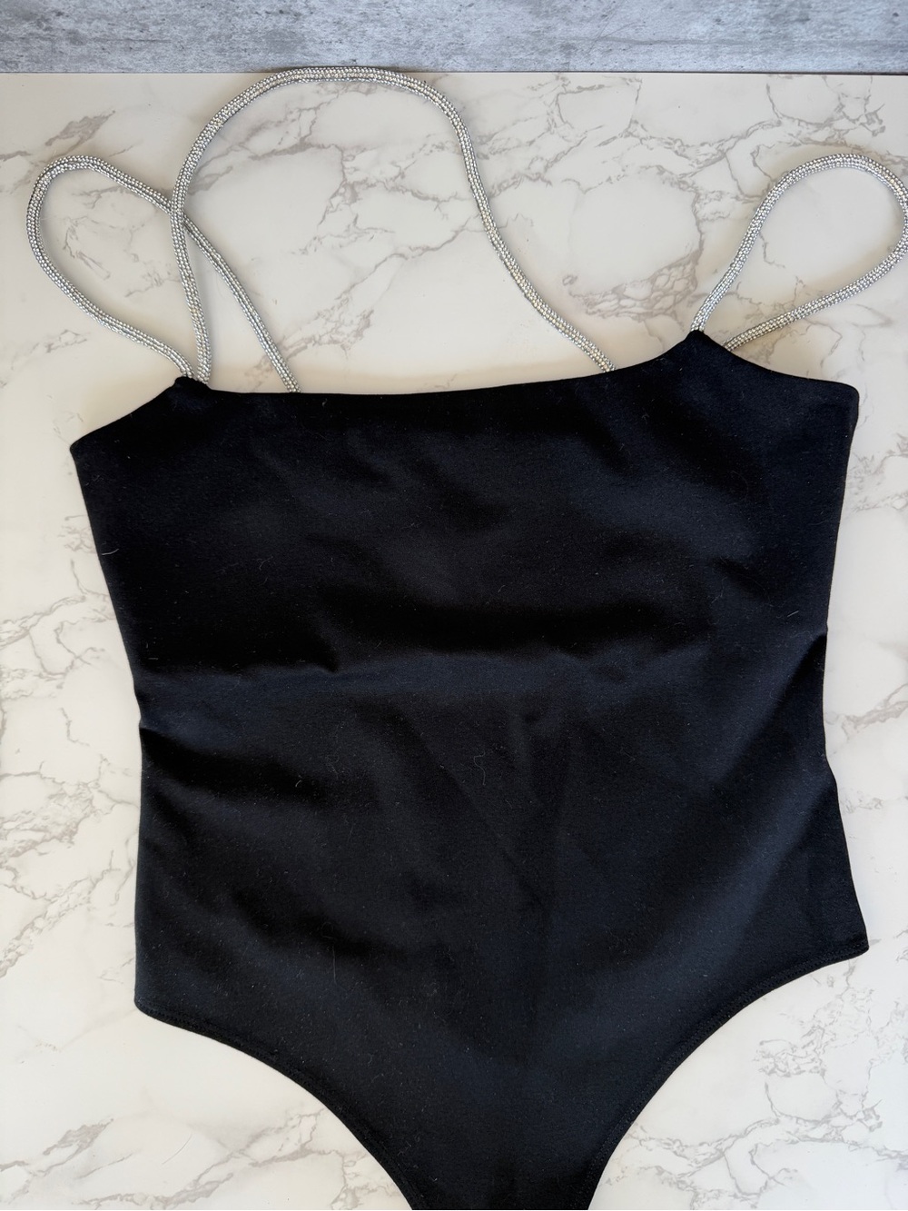 Lovers + Friends Black One-Piece Swimsuit with Sparkle Silver Straps